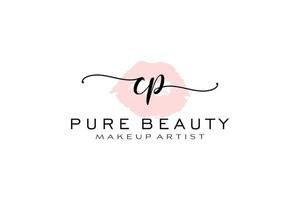 Initial CP Watercolor Lips Premade Logo Design, Logo for Makeup Artist Business Branding, Blush Beauty Boutique Logo Design, Calligraphy Logo with creative template. vector