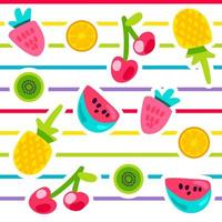 conjunto de pegatinas de color de dibujos animados de frutas vector