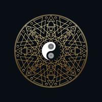 plantilla de meditación con el signo de yin yang en mandala vector