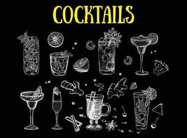 Cocktail menu design template. Alcoholic cocktails hand drawn. vector