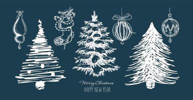 Christmas toys, fur-tree , hand drawn illustration. Vector. vector