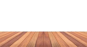 Empty wooden table top isolated on white background for montage product display photo