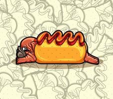 Cute pug in hot dog illustration vector