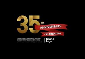 logotipo de aniversario de 35 años en oro y rojo sobre fondo negro vector