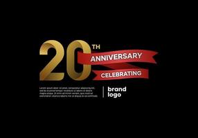 20 year anniversary logo in gold and red on black background vector