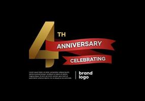 4 year anniversary logo in gold and red on black background vector