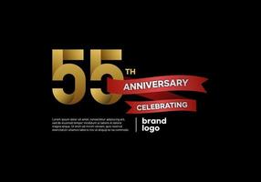 55 year anniversary logo in gold and red on black background vector