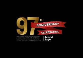 97 year anniversary logo in gold and red on black background vector