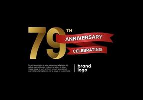 79 year anniversary logo in gold and red on black background vector