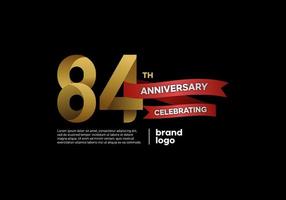 84 year anniversary logo in gold and red on black background vector