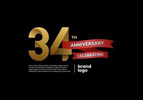 34 year anniversary logo in gold and red on black background vector