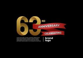 63 year anniversary logo in gold and red on black background vector