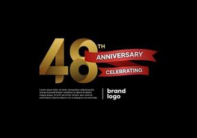 logotipo de aniversario de 48 años en oro y rojo sobre fondo negro vector
