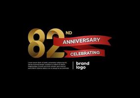 82 year anniversary logo in gold and red on black background vector