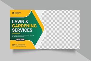 Agricultural and farming services web banner or social media post lawn gardening template design vector