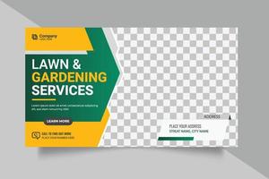 Agricultural and farming services web banner or social media post lawn gardening template design vector