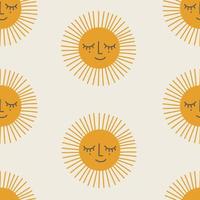 Seamless pattern with sun in boho style. Vector illustration