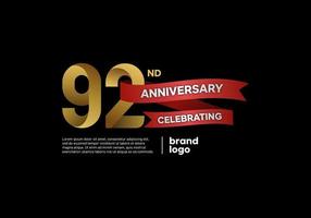 92 year anniversary logo in gold and red on black background vector