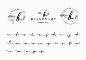 set of handwriting alphabet logotype with floral and flower element vector