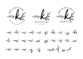 set of handwriting alphabet logotype with floral and flower element vector