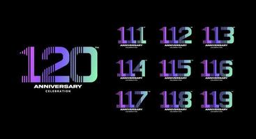 set of colorful anniversary logotype. 111, 112, 113, 114, 115, 116, 117, 118, 119, 120 vector