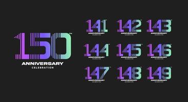 set of colorful anniversary logotype. 141, 142, 143, 144, 145, 146, 147, 148, 149, 150 vector