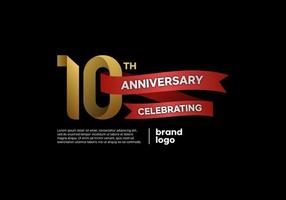 logotipo de aniversario de 10 años en oro y rojo sobre fondo negro vector