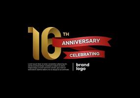 16 year anniversary logo in gold and red on black background vector