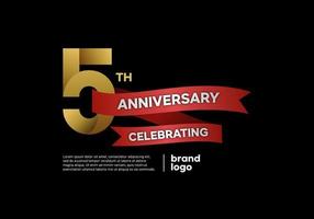 5 year anniversary logo in gold and red on black background vector