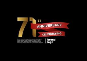 71 year anniversary logo in gold and red on black background vector