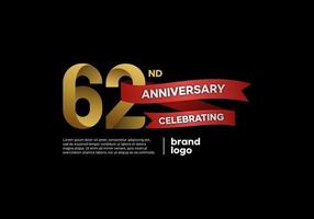 62 year anniversary logo in gold and red on black background vector