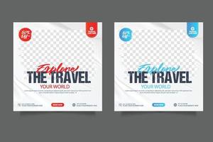 Social media post template for travel holiday tourism marketing and sale promo. tour advertising vector