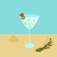 Cocktail with ice cubes on a blue background. Dry Martini. Vector. vector