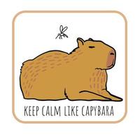 Cute calm capybara with flying mosquito hand drawing vector