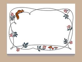 Set of hand painted Autumn Leaf Frame, Leaves mushrooms and squirrels clipart. Hand drawn isolated on white background vector