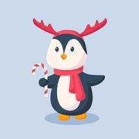 Penguin with Deer Antler Headband Character Design Illustration vector