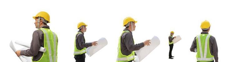 Ingeniero de construcción hombre asiático aislado sobre fondo blanco. foto