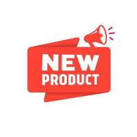 New product label design with megaphone icon. Vector banner.