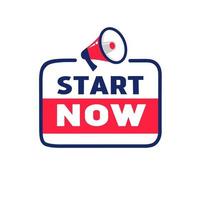 Start now. Text on badge icon. Flat vector design.