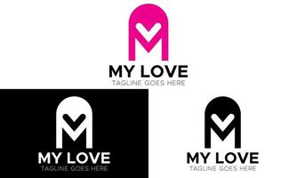 m letter love logo design  icon template vector