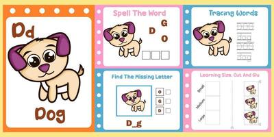 worksheets pack for kids with dog vector. children's study book vector