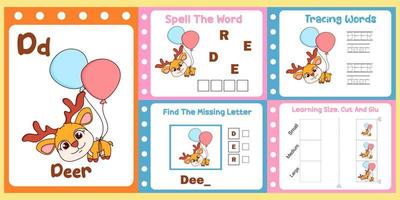 worksheets pack for kids with deer vector. children's study book vector