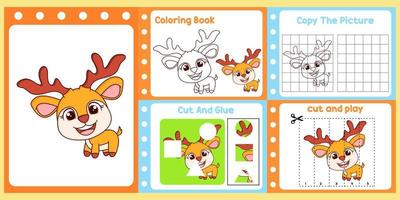 paquete de hojas de trabajo para niños con vector de ciervo. libro de estudio para niños