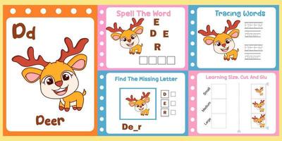 worksheets pack for kids with deer vector. children's study book vector