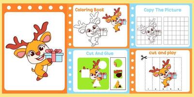 worksheets pack for kids with deer vector. children's study book vector