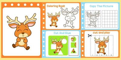 worksheets pack for kids with deer vector. children's study book vector