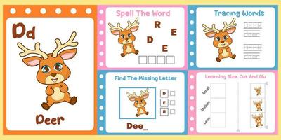 worksheets pack for kids with deer vector. children's study book vector