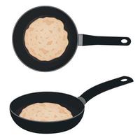 Stack of pancakes in a frying pan, color vector isolated cartoon-style illustration