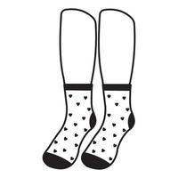 Warm socks on the feet with a pattern, black outline, vector illustration