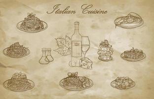Italian cuisine old manu and background vector